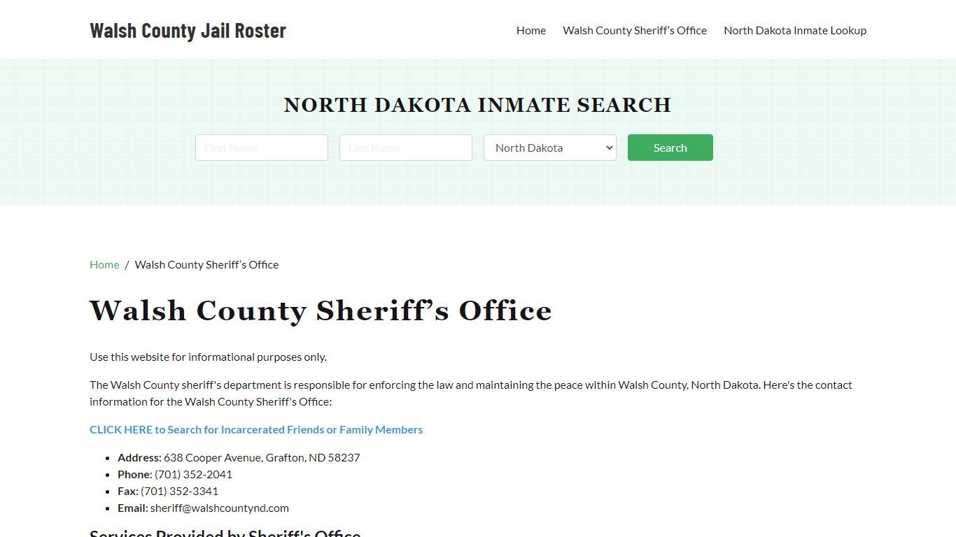 Walsh County Sheriff Office, ND, Arrest Warrants Search