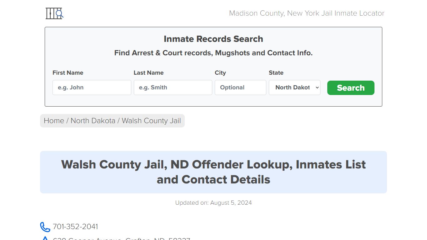 Walsh County Jail, ND Offender Locator, Inmate Roster